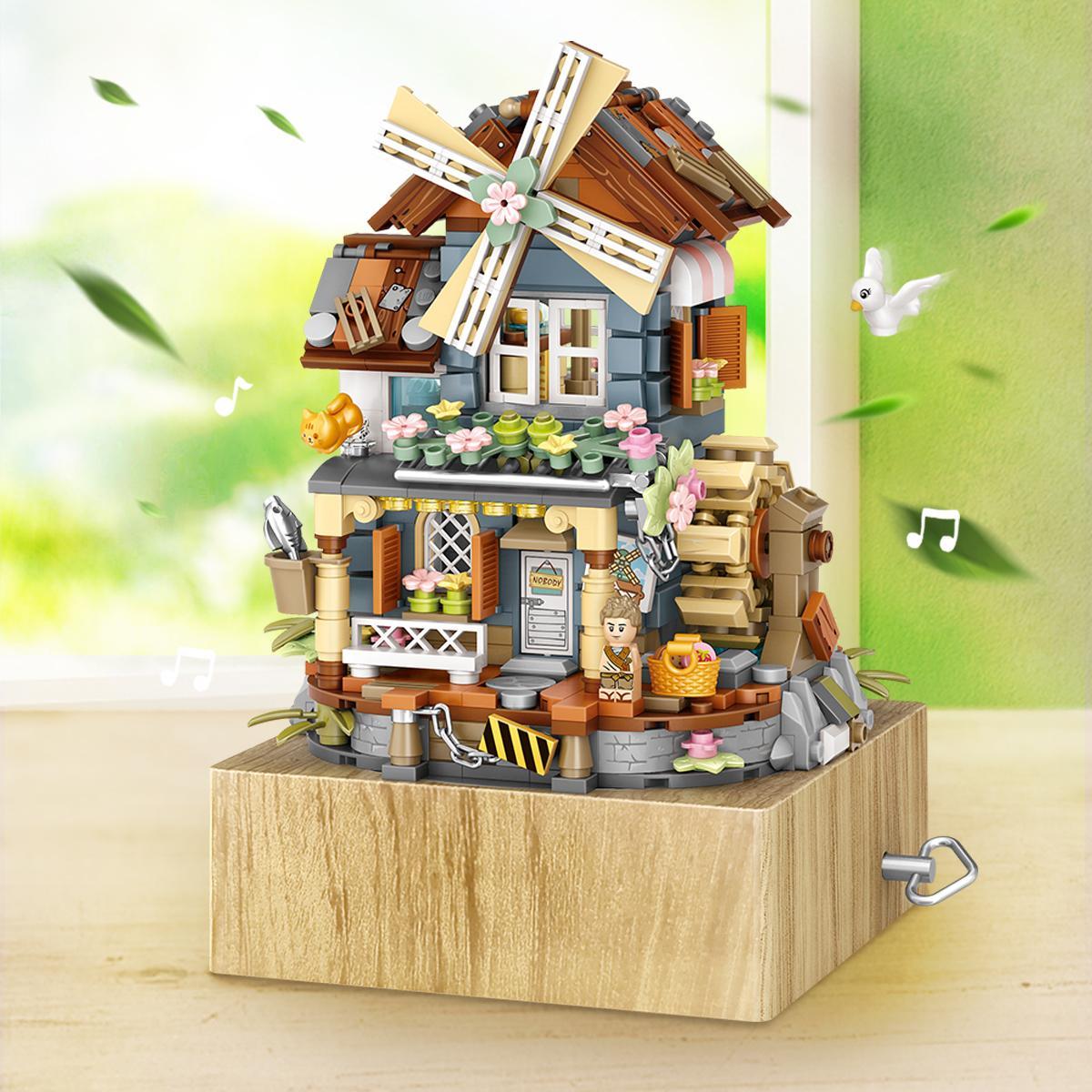 799pcs/set Windmill Music Box Building Blocks, Creative Ornament for Living Room, Holiday Gift for Kids & Adults, House Building Kit