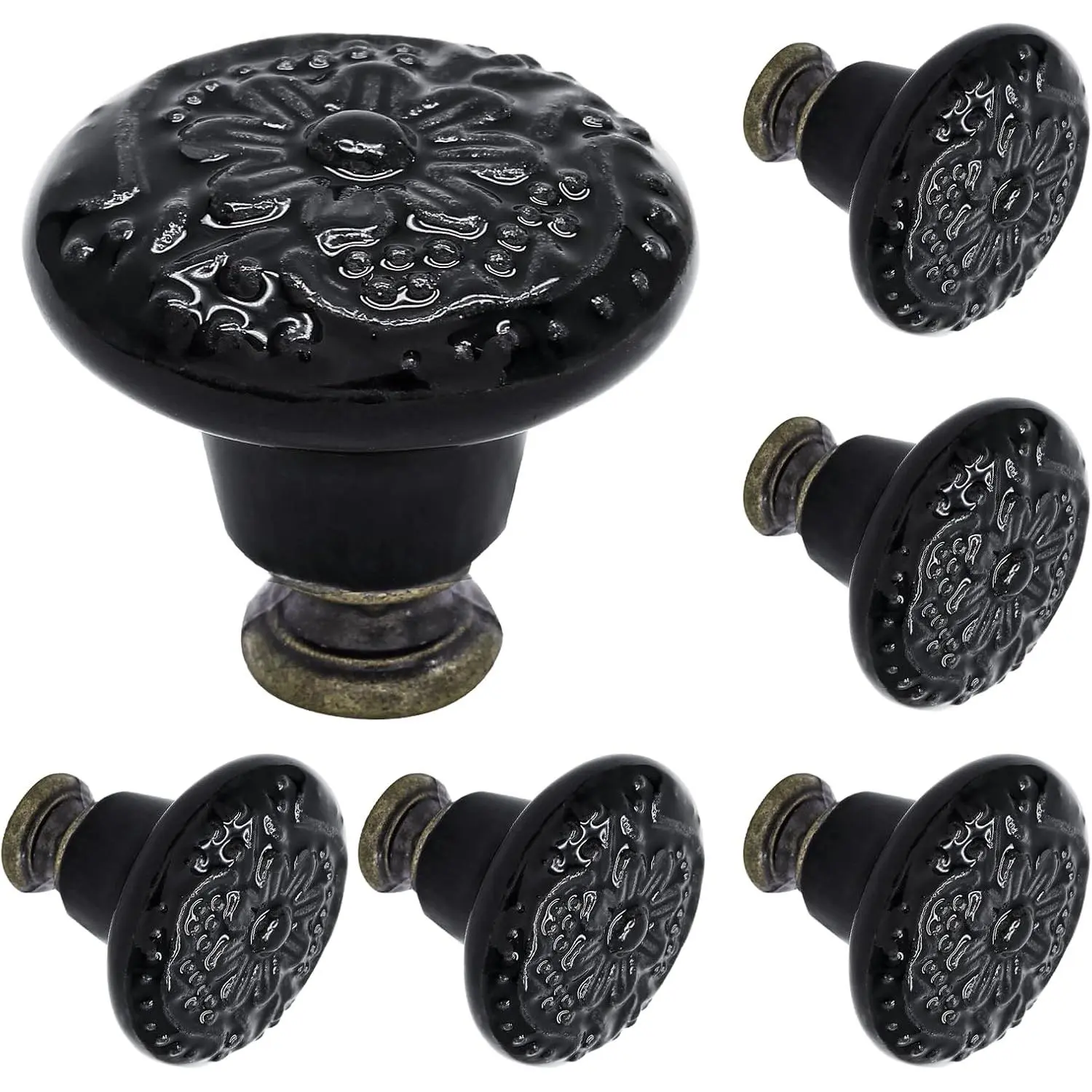 6 count Black Ceramic Kitchen Cabinet Knobs | Retro Ceramic,  Round Drawer Knobs, Decorative Knobs and Pulls, For Cabinet, Drawer, Cupboard, Closet Door