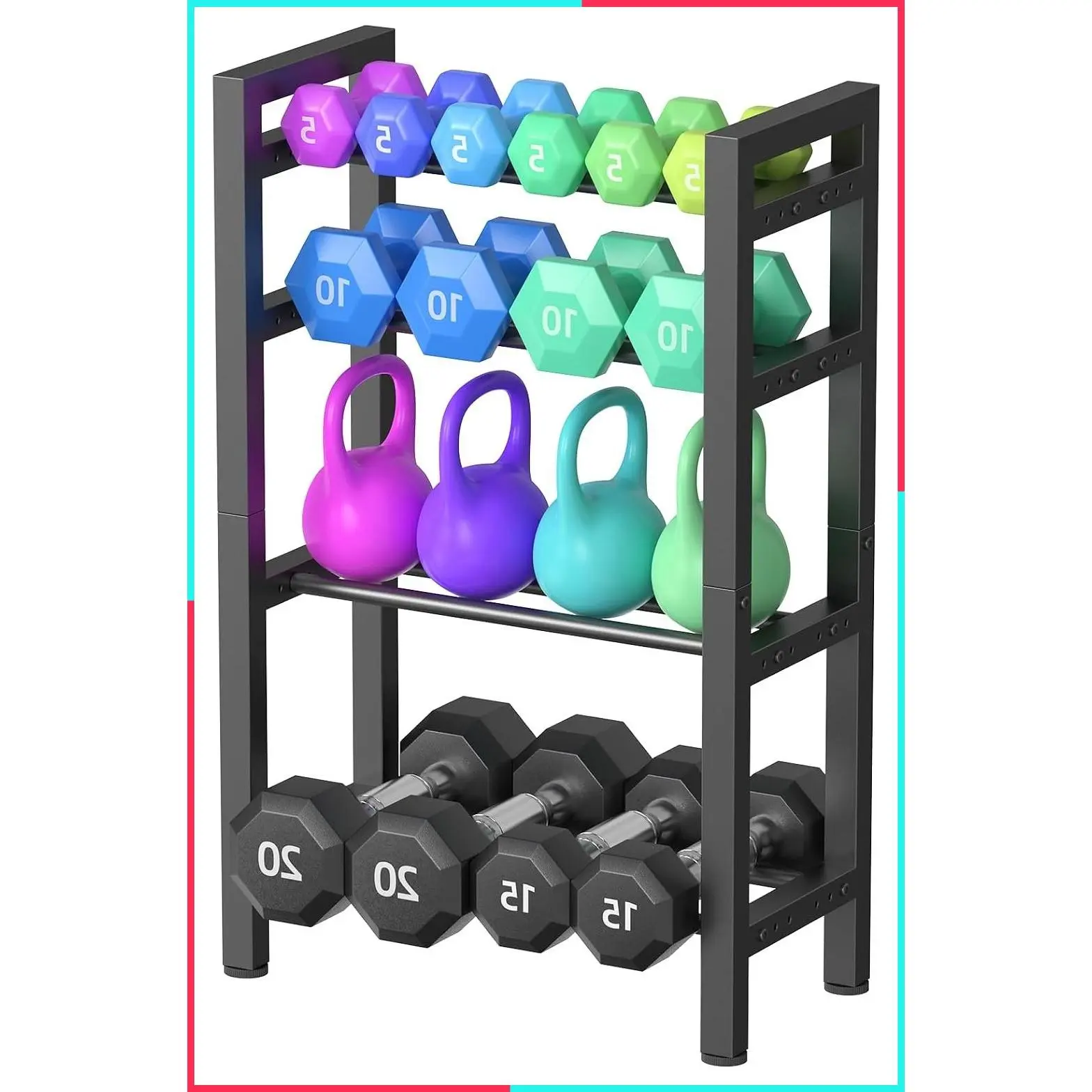 4-Tier Dumbbell Rack, Heavy-Duty Weight Rack for Home Gym, Adjustable Kettlebell Storage Rack, Dumbbell Stand Organizer (Rack Only)