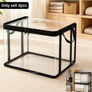 Large Clear Storage Bag,  Duty Foldable Storage Bag,  Clothes Organizer with Zipper Lid and Reinforced Handles for Closet, Bedding, Moving and Dorm Storage, Collapsible Storage Organizer