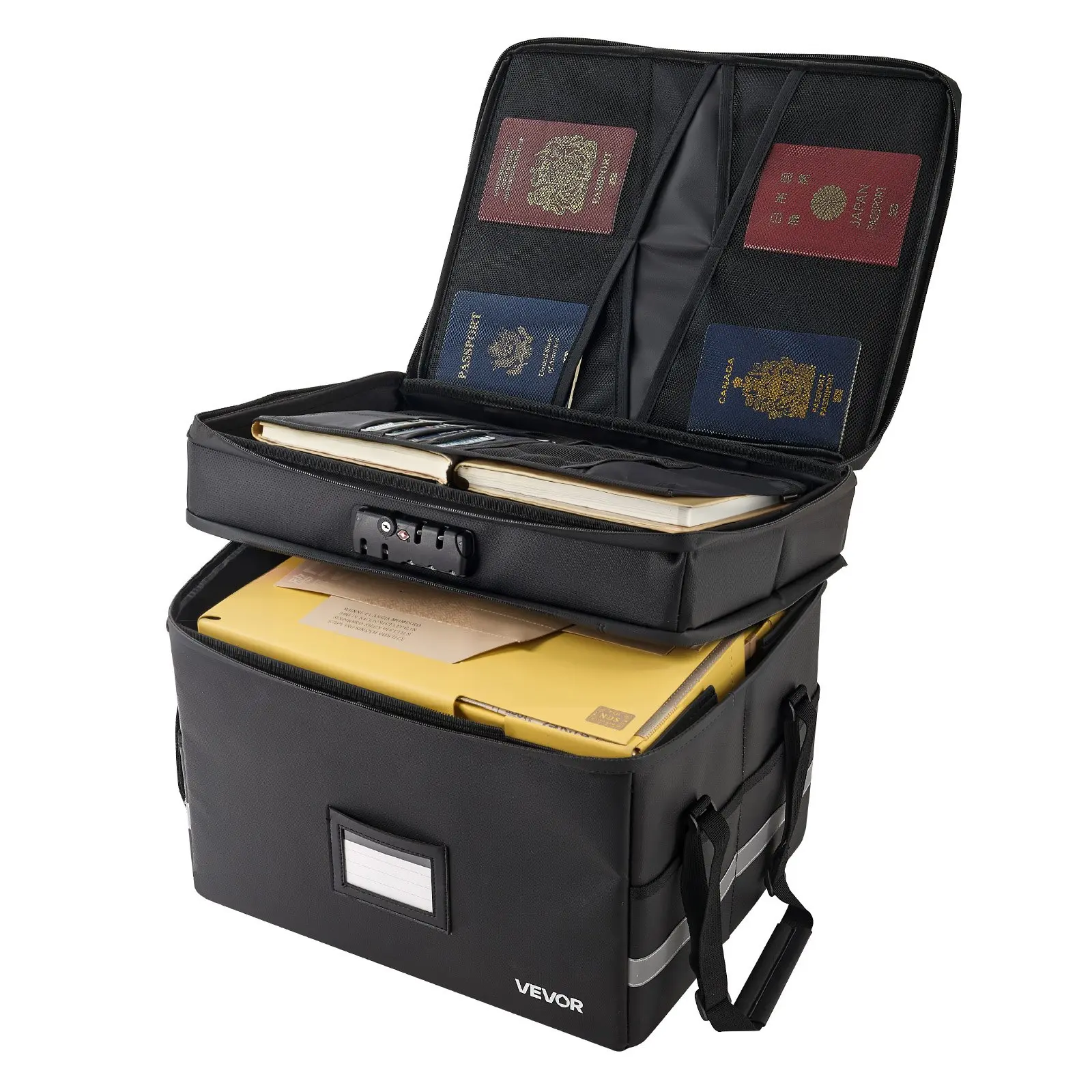 【toolupgrade】VEVOR Fireproof Document Box, 1832 Heat Insulated Fireproof Waterproof Box with Lock, Portable Two-Layer File Storage Organizer Home Office Travel Use, for Passports, Important Documents, Files
