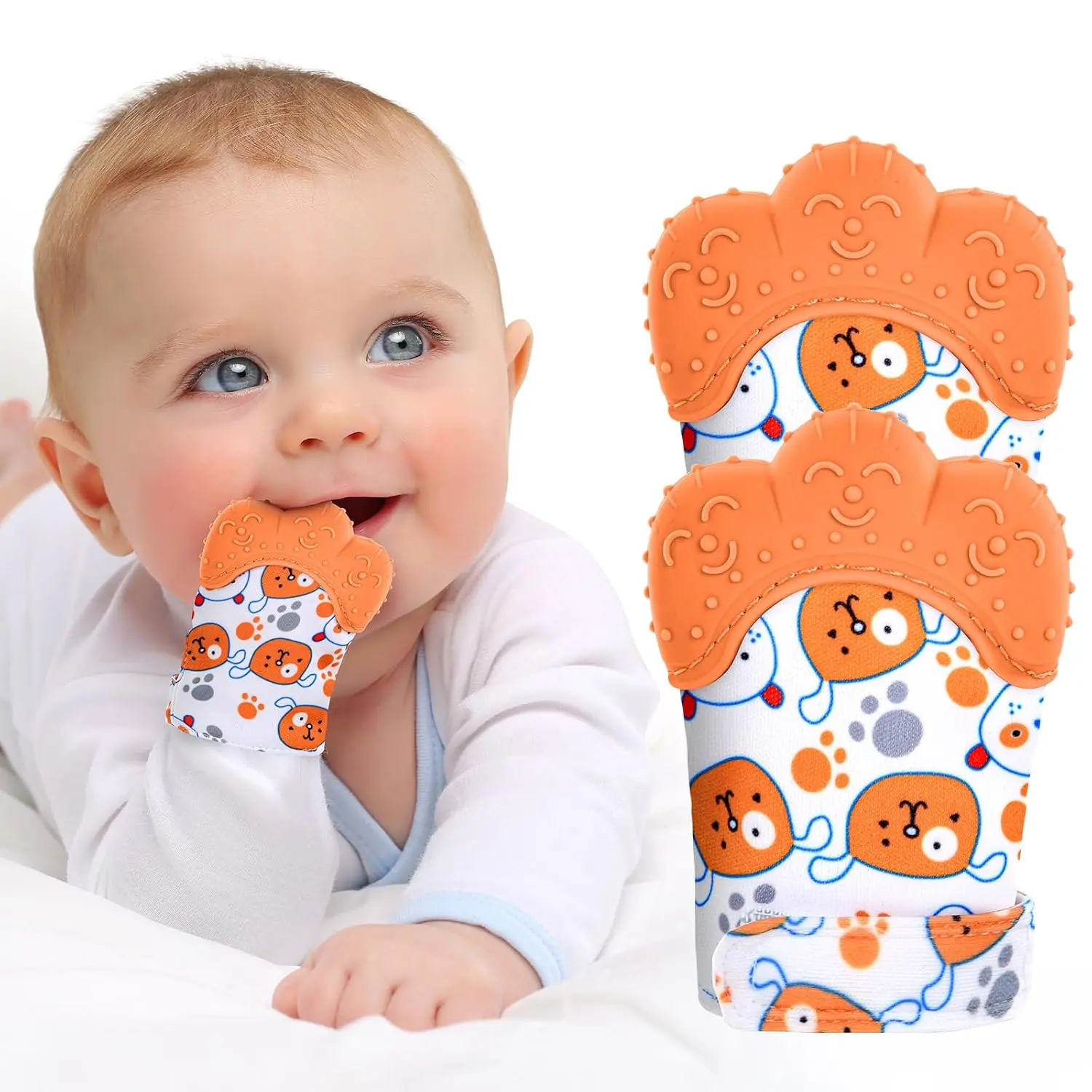 2Pack Silicone Teething Mitt, Soothing Infant Teething Mitten Pain Relief, Prevent Scratches Glove, Safe Silicone Teething Toys  0-12 Months New model