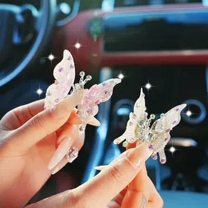 Cute Flying Butterfly Car Decoration, Embellished 3D Winged Butterfly Sticker, Girl Cute Car Interior Decor, No Battery Needed
