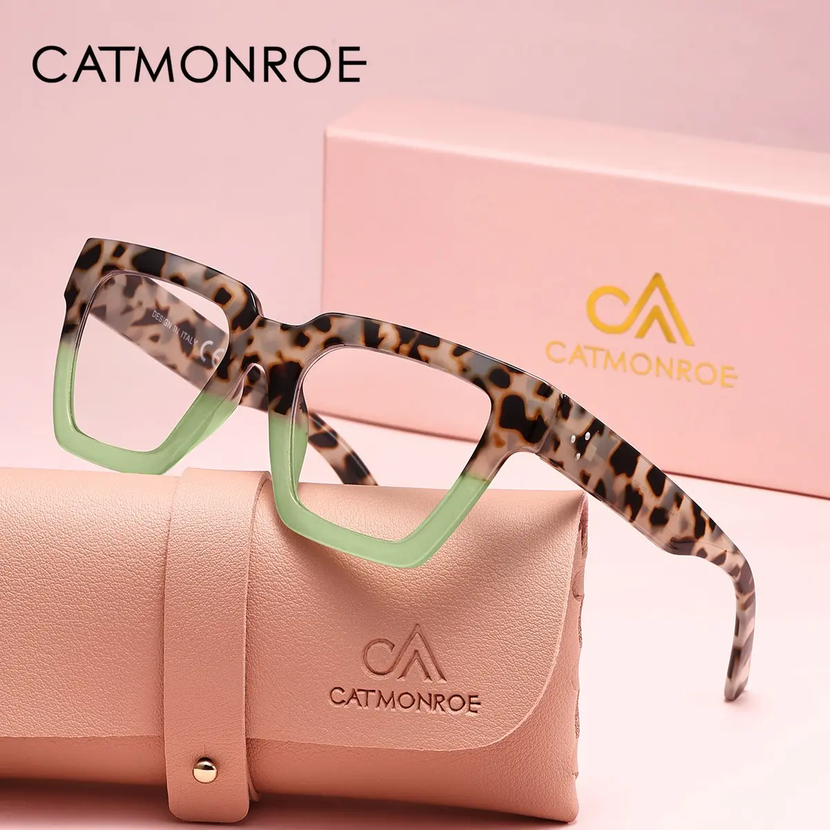 CATMONROE Oversized Square Reading Glasses, Leopard Print Color Block PC Frame Anti Blue Light Presbyopic Glasses, Multiple Diopters Available, Brand Packaging Ideal Holiday Gift