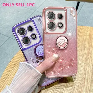 New high-end gradient flash eternal flower luxury diamond inlay for Motorola Moto Edge 50 Neo/Edge 60 Neo/Link phone 25 5G universal phone case with bracket, camera all inclusive anti fall protection case, internet famous women's trendy ring buckle soft s