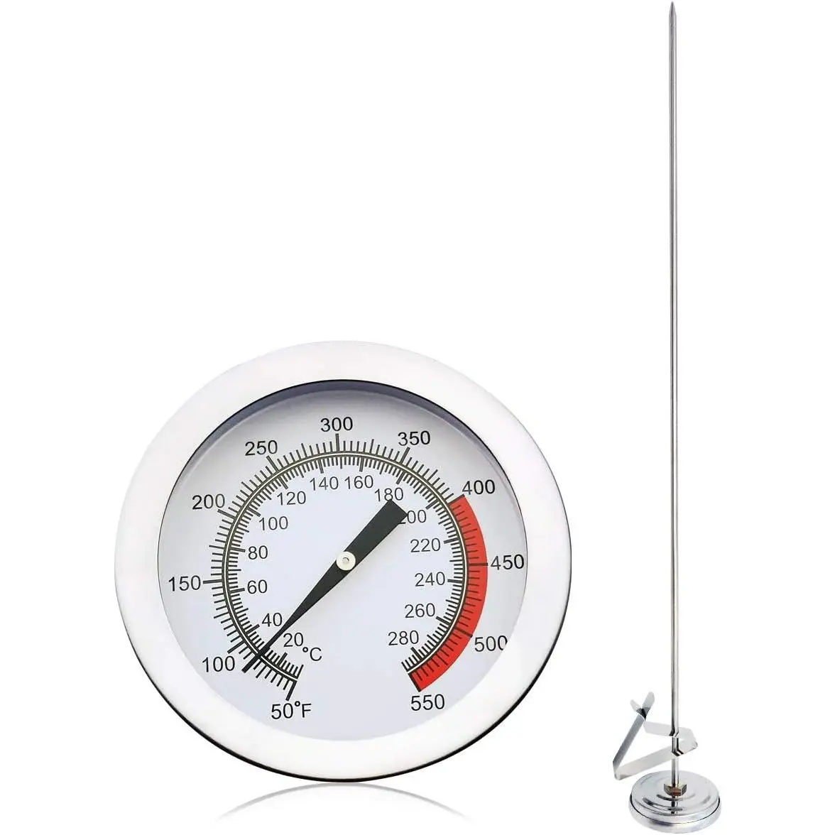 Stainless Steel Deep Fry Oil Thermometer with Clip & 15 inch Stem, Professional Kitchen Thermometer for Frying, Candy, Turkey and Meat Cooking