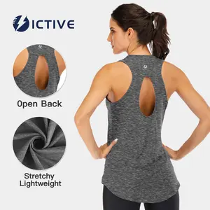 【ICTIVE】 Women's Basic Loose Fit Racerback Workout Crop Top - Sleeveless, Keyhole Open Back, Tops for Women, Ideal for Yoga, Gym