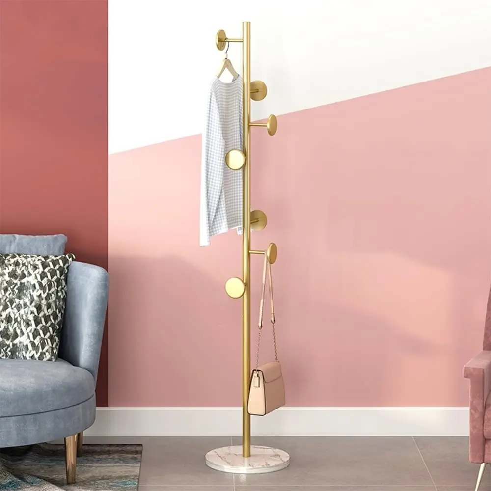 Coat Rack Freestanding with Marble Rock Slab Base, Heavy Duty Stable Metal Tree Clothes Racks with 7 Hooks, for Clothing Hats Bags, Room Entryway Bedroom