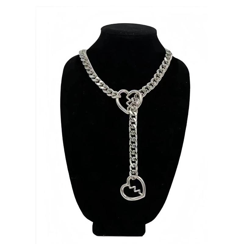 Silver Slip Chain Star O-Ring Lock Open Heart Charm Lariat Necklace for Women Punk Rock Cuban Link Chain Pendant Y Necklace