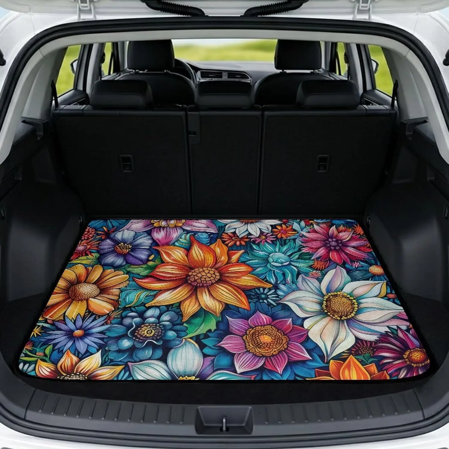 Dahlia Floral Car Trunk Mat, Car Interior Accessories, Fashionable Auto Decor, Water-Absorbent, Easy-to-Install Trunk Protector for SUVs, Trucks, Vans, Accessories For Car