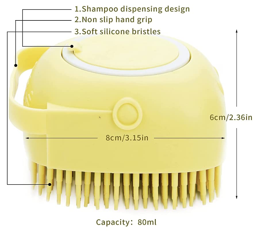 Pet Bath Massage Brush Puppy Dog Cat Grooming Cleaning Soft (Yellow)