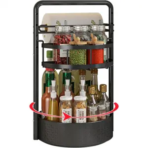 Rotating Spice Rack with Paper Towel Holder, 2 Tier Turntable Lazy Susan, Seasoning Organizer for Kitchen Countertop Cabinet