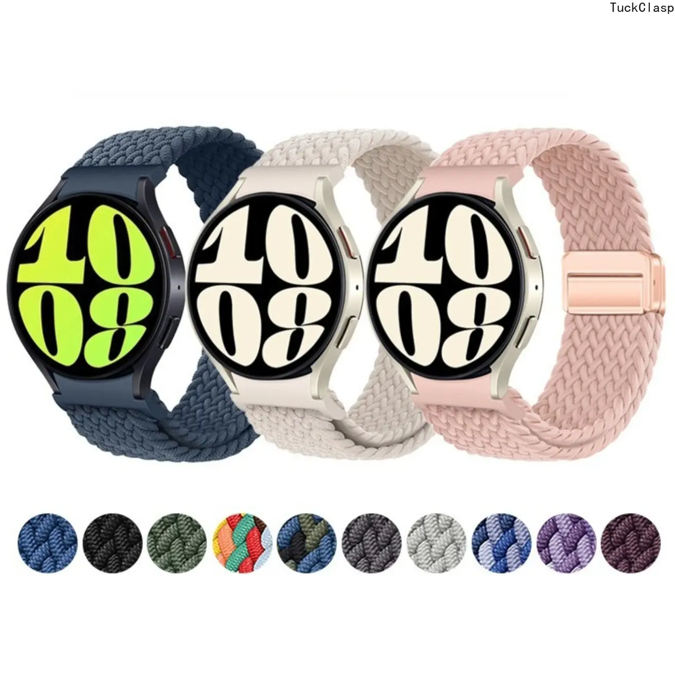 Magnetic Nylon Woven Watch Band Compatible with Samsung Galaxy Watch 4/5/6/7, Original-Style Button Connector, Adjustable Breathable Wrist Strap for Everyday & Sport Wear