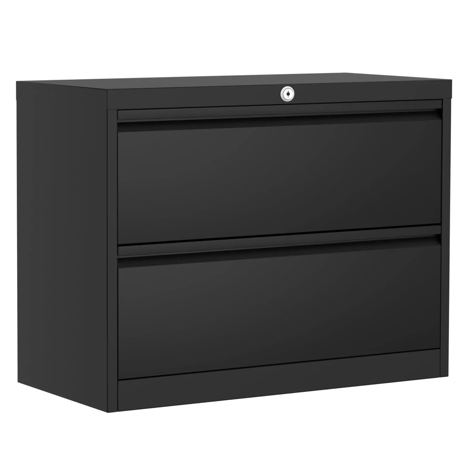 Black 2-Drawer Lockable Lateral Metal File Cabinet, Heavy Duty Storage for Letter & Legal Size Documents, Secure Home Office Filing Organizer