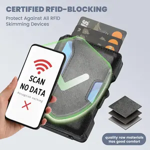 Men's Leather RFID Blocking Wallet One Touch Automatic Card Ejector Multi Card Holder Lightweight Slim