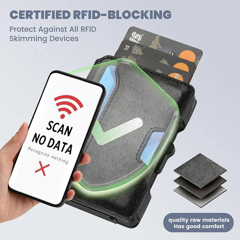 Men's Leather RFID Blocking Wallet One Touch Automatic Card Ejector Multi Card Holder Lightweight Slim