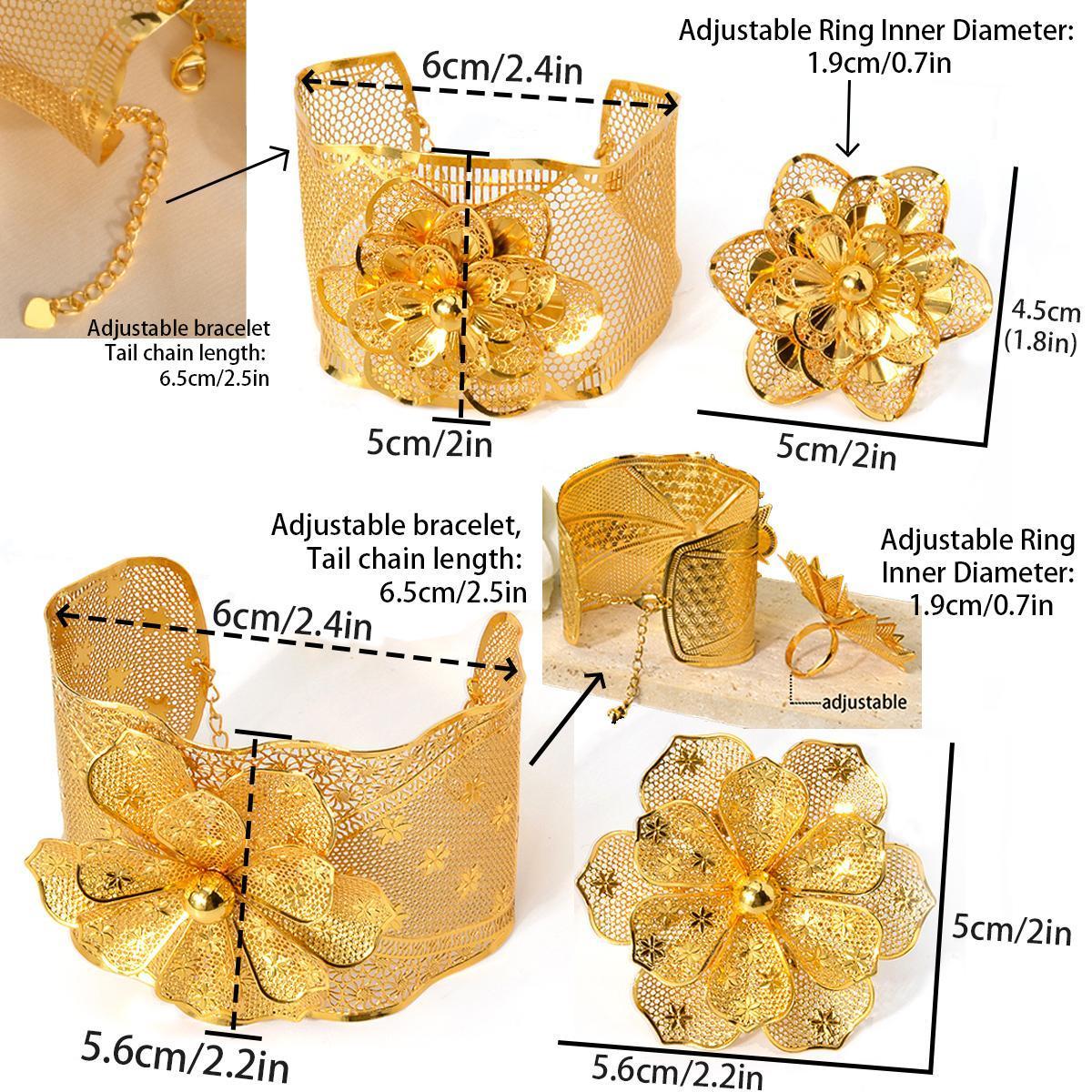 ZEADear Luxury Gold Plated Bangle Ring Sets Dubai Ethiopia France Indian Flower Rings Bracelet For Women Wedding Jewelry Gift