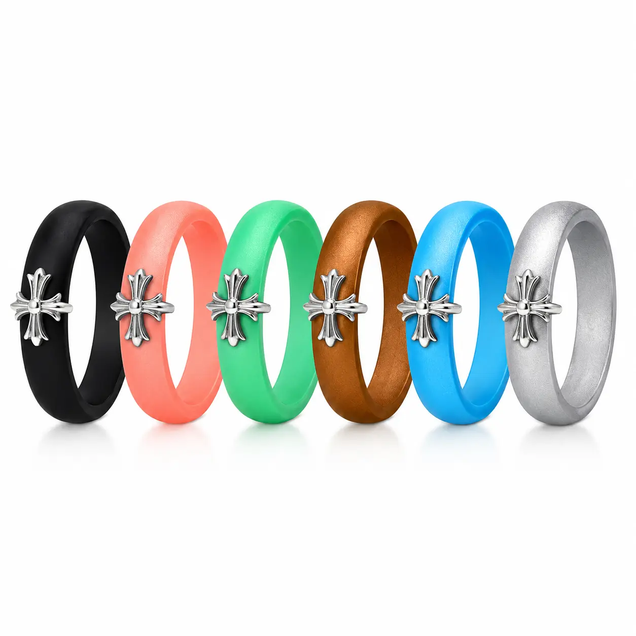 DIY 6-in-1 Interchangeable Cross Silicone Ring, Premium Finish Soft Band for Men & Women, Fashion Accessory Wedding Ring