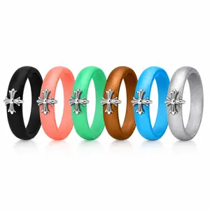 DIY 6-in-1 Interchangeable Cross Silicone Ring, Premium Finish Soft Band for Men & Women, Fashion Accessory Wedding Ring
