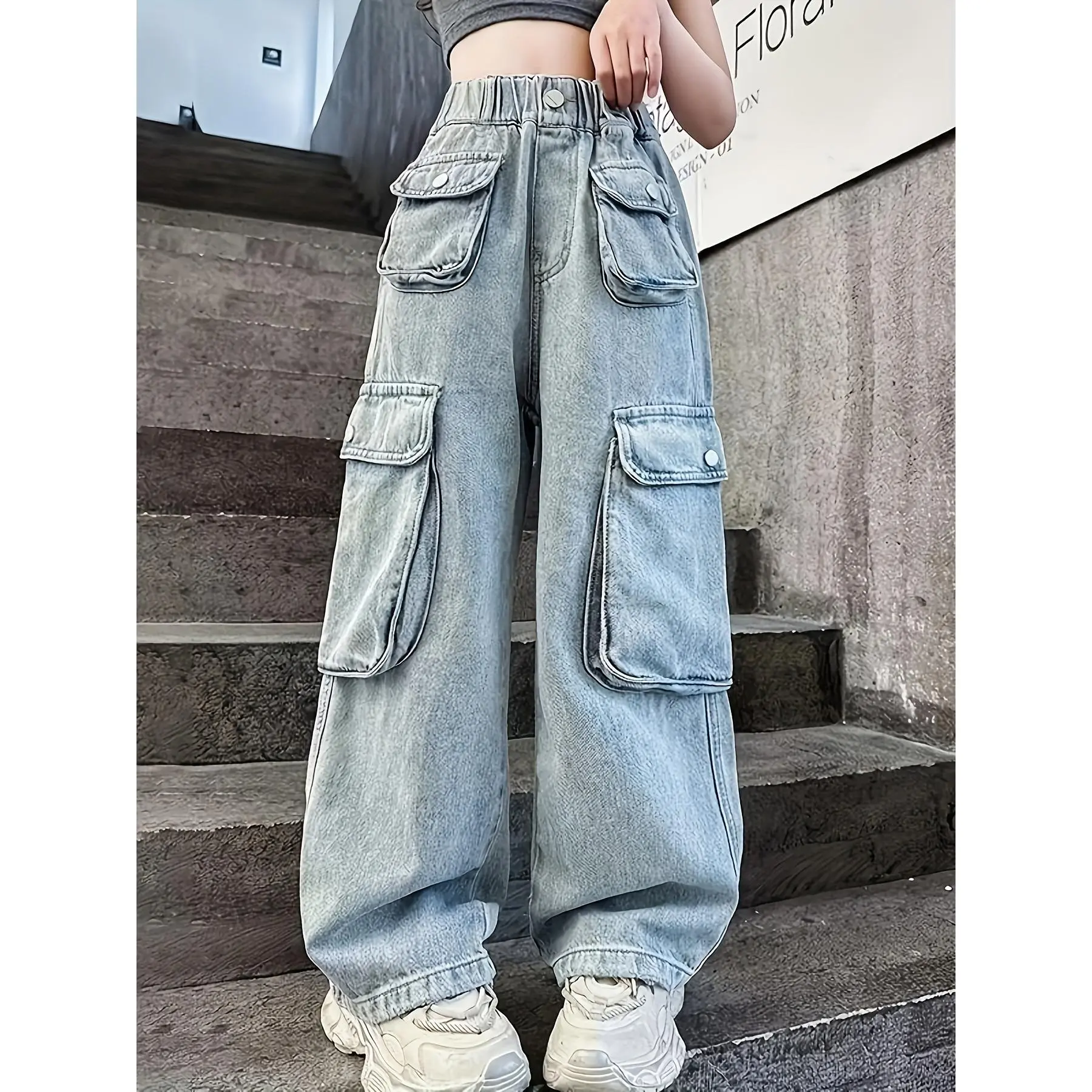 Girls' Regular Woven Denim Overalls - Polyester Fabric, Hand Wash Only, No Dry Cleaning, Summer Outdoor Daily Wear, 1-Piece Plain Kids' Clothes for Child Sizes