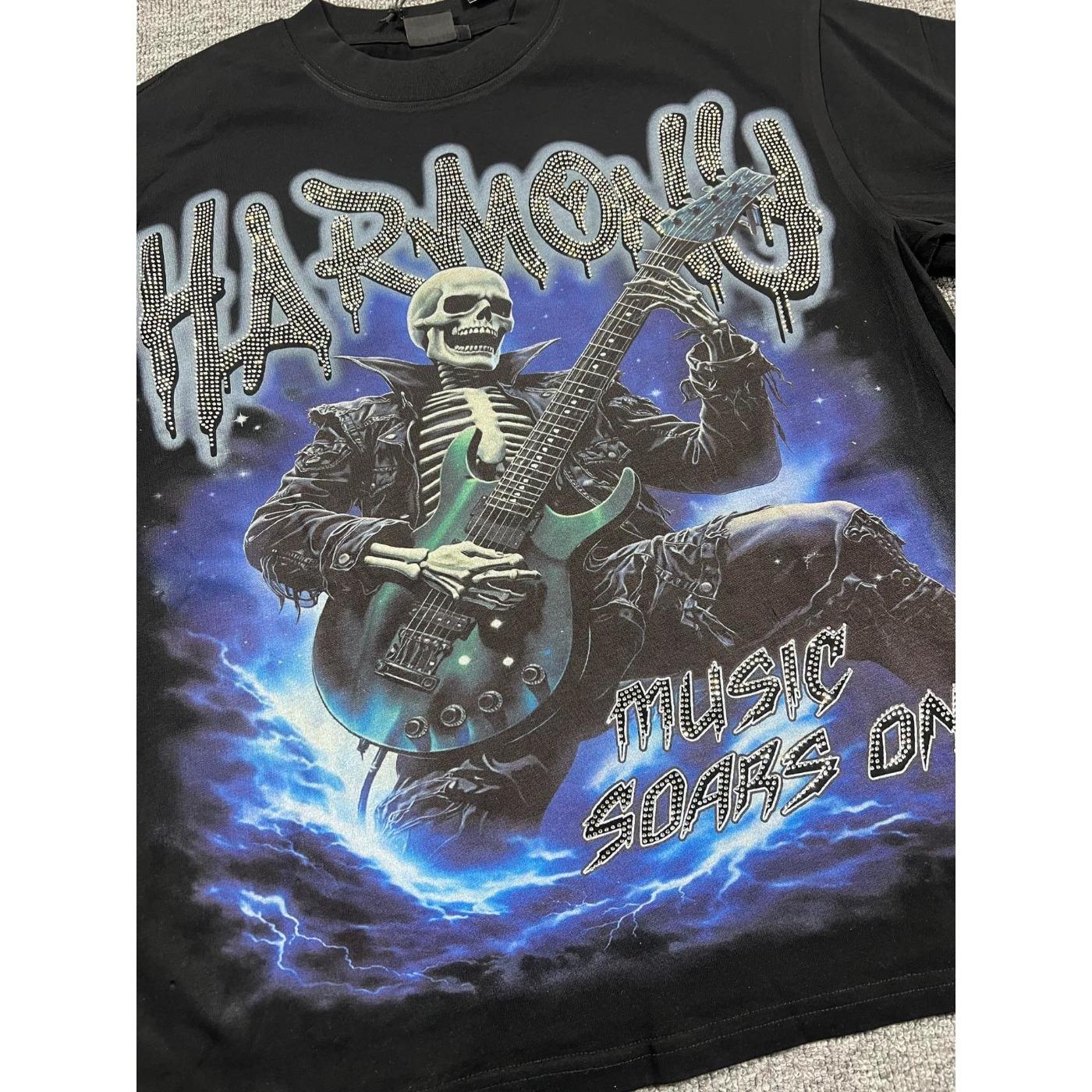 Y2K Vintage Washed Streetwear T-Shirt, Shiny Rhinestone Diamond Graphic, Crew Neck Cotton Oversized Short Sleeve Hip Hop Tee For Men