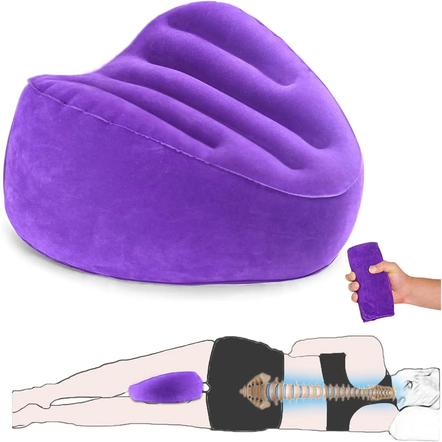 Knee Pillow for Side Sleepers, Leg Pillow for Side Sleeping Velvet Soft, Inflatable Travel Pillow for Thigh Sleep, Side Sleeper Pillow Between Legs for Hip Sciatica Back Pain Relief