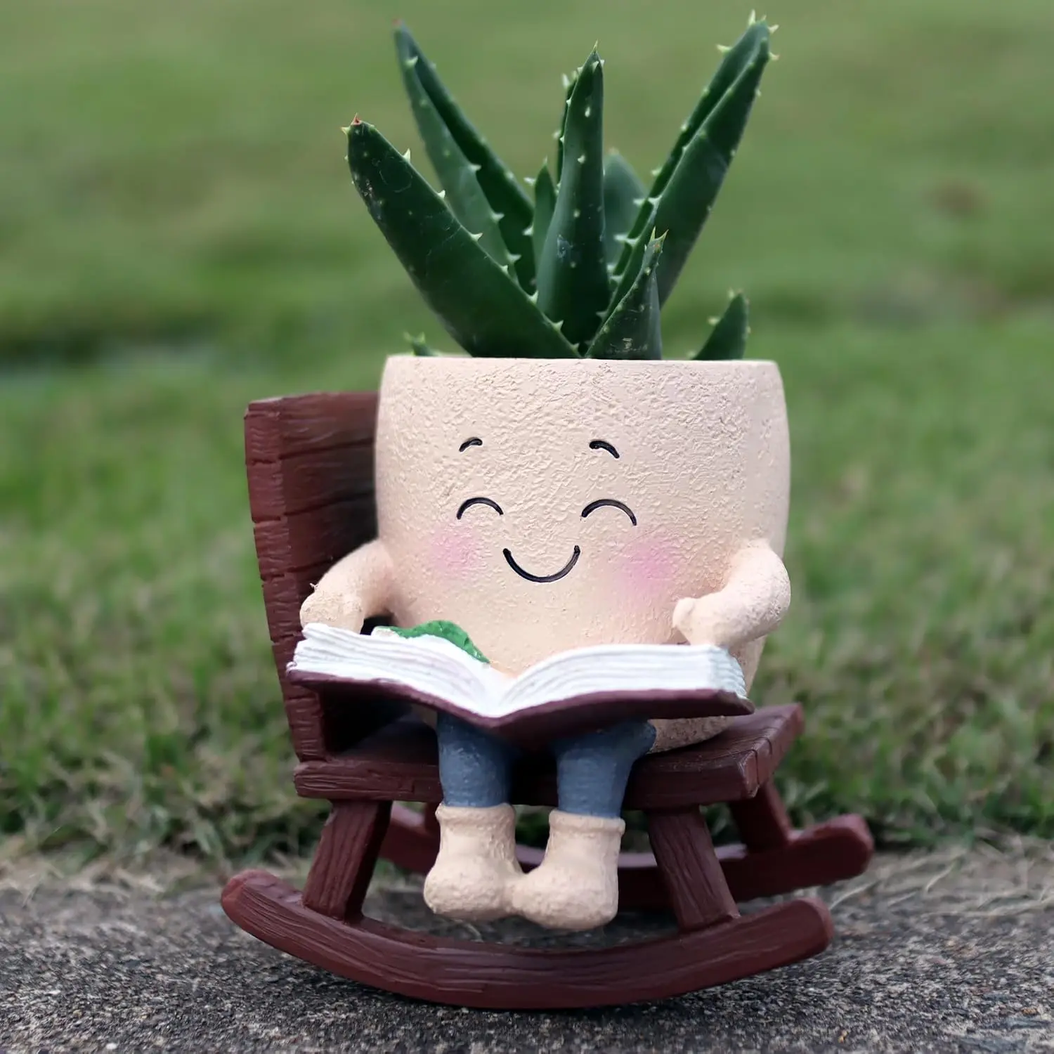Cute  Pots  Planters, Funny Rocking Chair Reading Book Planter Cactus  Pot with Drainage Hole for Indoor Outdoor ,   Lover Gifts