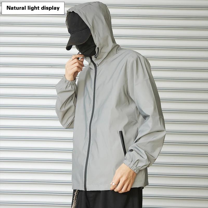 Kyn Apparel Night Reflective Clothes Spring New Men's Hooded Jacket Outdoor Run Casual Windproof Coat Couples Hip-hop Streetwear S-5XL