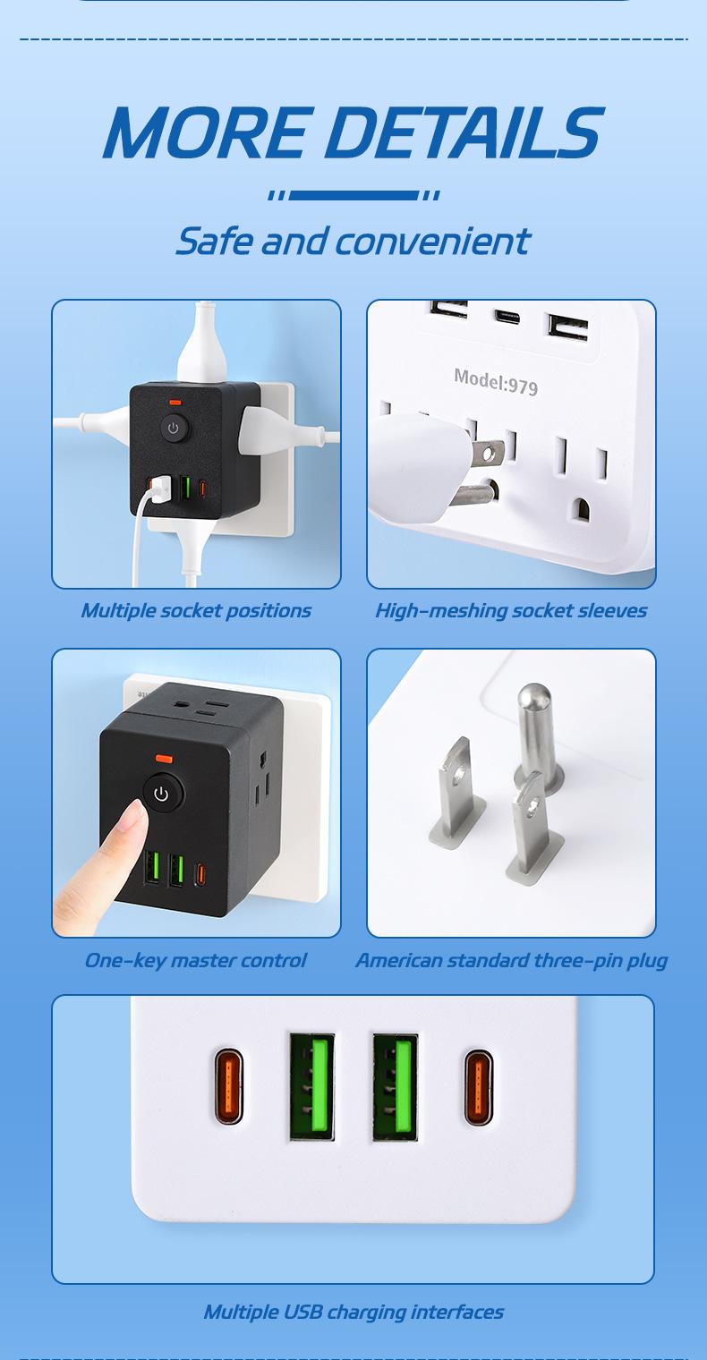 Multiple USB Sockets,USB + Type-c Charging Port,Phone Charger For Home Use,Practical,Wireless Conversion Charging Plug