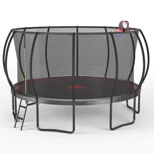 YC 16FT Bouncing Outdoor Trampoline - Pumpkin Design, Black-Red Color, Upgraded Version, Bouncing Outdoor Trampolines