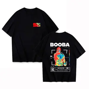 Booba Thermal Heat Vision Masked Man Double Sided Graphic T-Shirt, Front Small 92i Logo Back Restricted Rating Hip Hop Unisex Black Cotton Streetwear Short Sleeve Tee