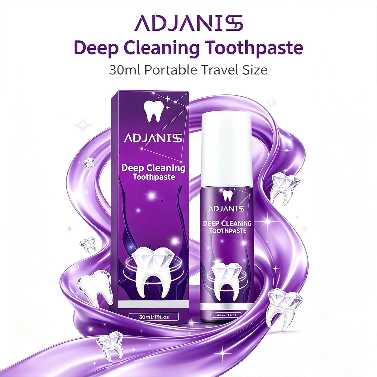 ADJANISS Purple Deep-Cleansing Toothpaste, Teeth-Whitening and Color-Correcting Toothpaste, Deep-Cleansing Formula, for Yellow Teeth, 30 mL