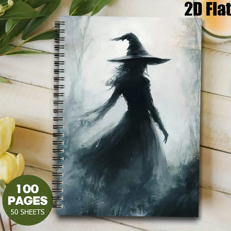1pc Halloween Witch Spiral Notebook, 5.7x8.26 Inch, High-Quality Lined Pages, Durable Coil Binding, Perfect for Journaling, Sketching, Halloween Party Favors, Gothic Theme Gift for Teens, Students, Witchcraft Enthusiasts, Daily Planner for School an