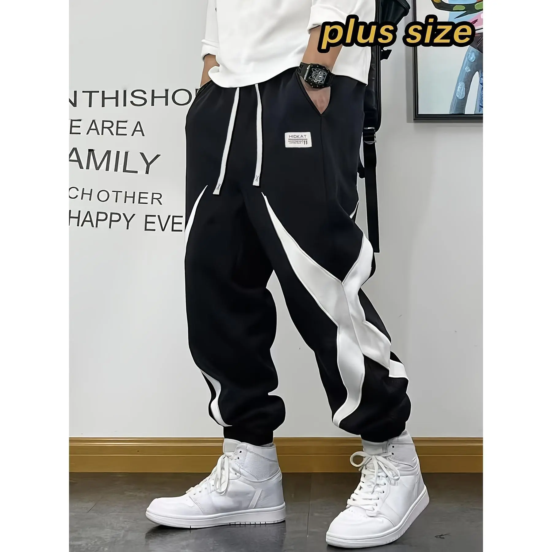 Plus Size Men's Star Pattern Sporty Chic Ankle-Length Joggers - Elastic Waist, Drawstring Tie, Soft Breathable Water-Resistant Fabric, Relaxed Fit, Adjustable, Cold Wash Safe, for Daily Running, Fitness Training, 2XL Sweatpants, slogan