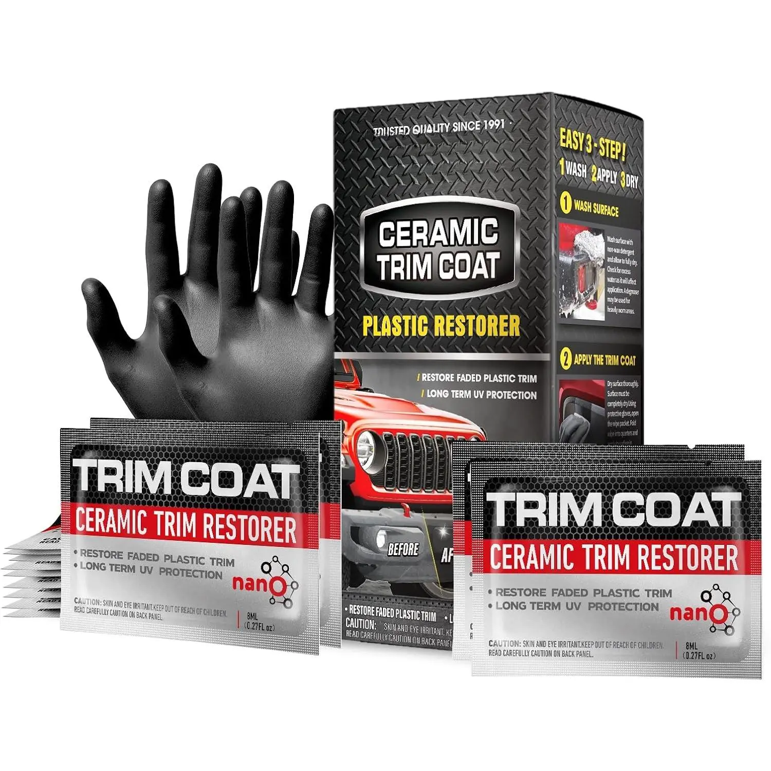 Solid Durable Ceramic Trim Coat Kit, Automotive Plastic Restorer with Coating Wipes