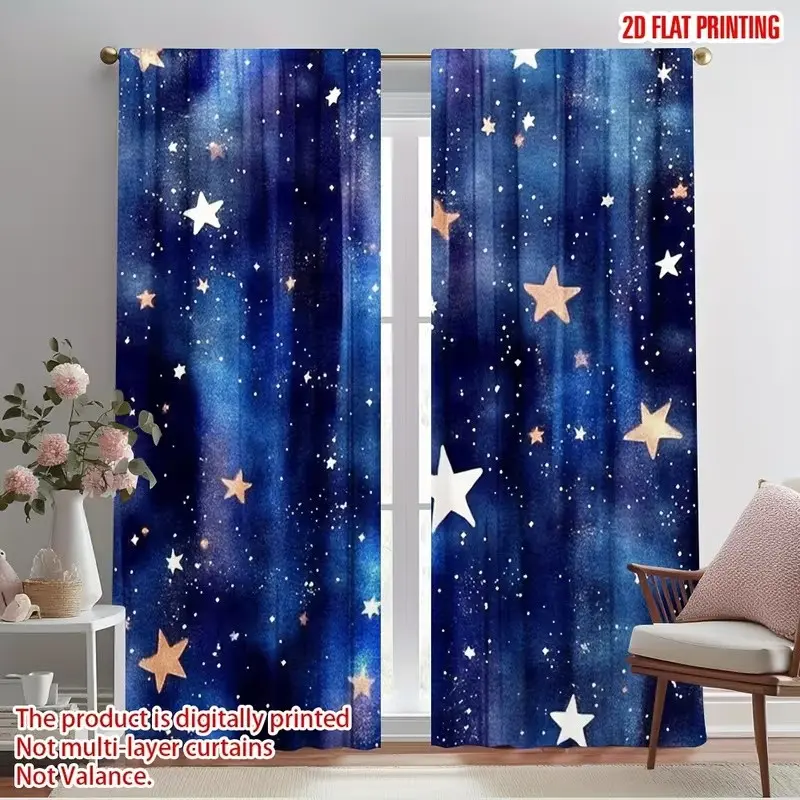 2-Piece Starry Sky Drapes, Durable Polyester, Multi-Functional for Bedroom and Living Room Decor