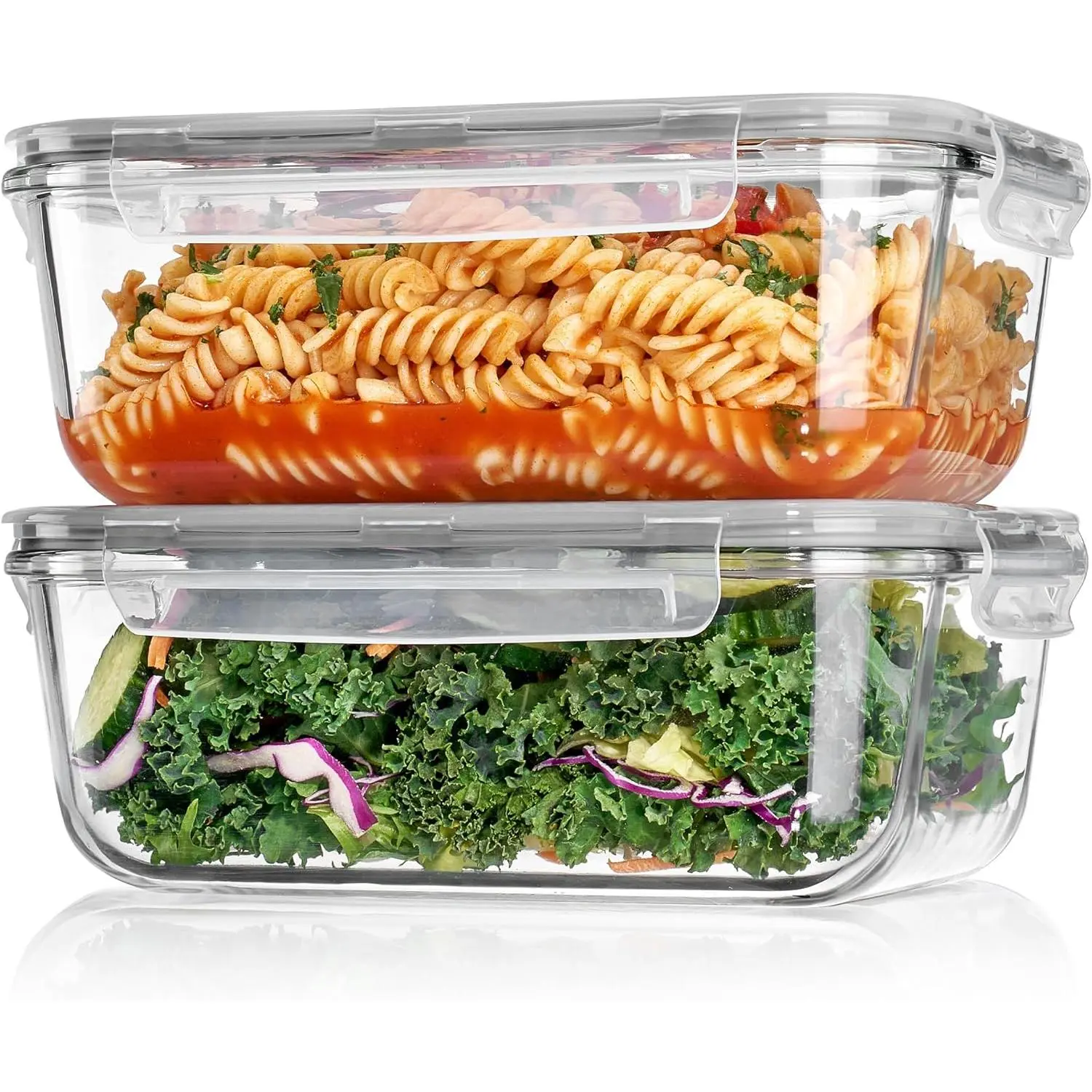 2Pack 1860ml/63oz Large Glass Storage Containers with Lids, Meal Prep Food Container Set with Snap Airtight Lid for Baking, Microwave, Oven, Leak Proof, for Freezer, Dishwasher, Grey