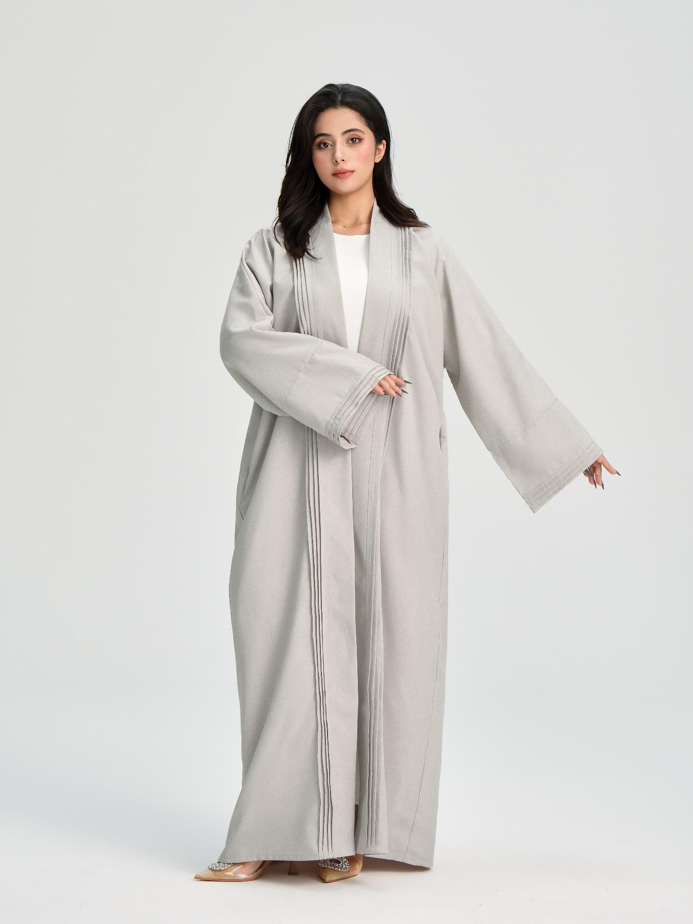 Women's Solid Color Long Sleeve Abaya, Casual Comfy Long Dress for Muslim Women, Women's Islamic Clothing for Daily Wear, Modesty Muslim Clothing, Modest Muslim Outfits