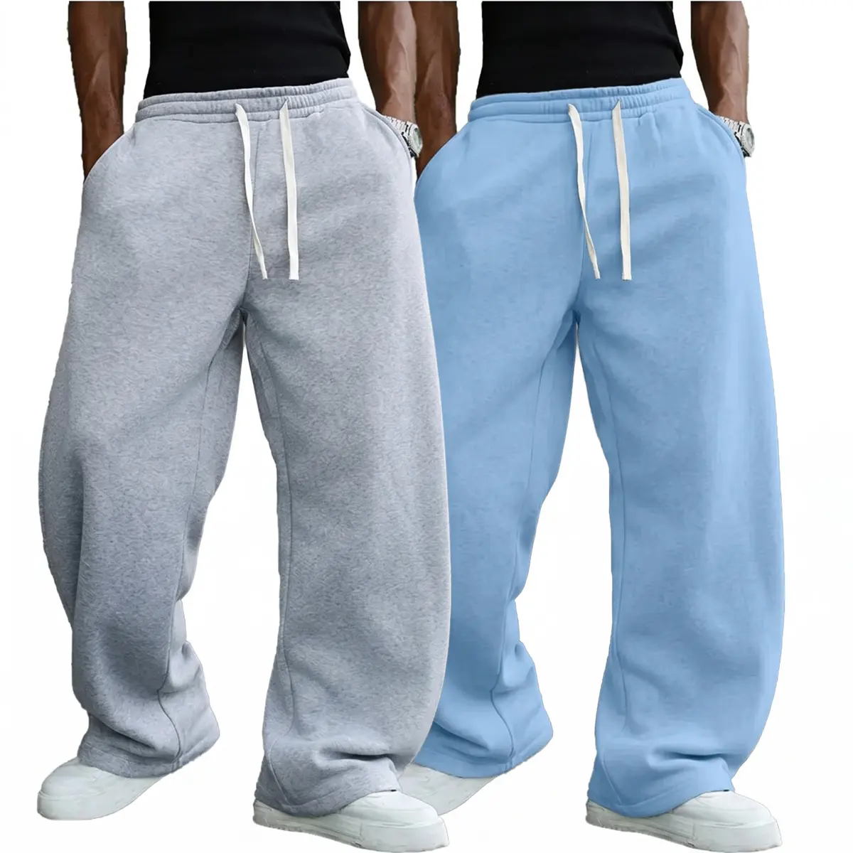 Men's athletic pants, beige wide-leg loose fit sweatpants with drawstring waist, ultra-soft men's apparel suitable for running and fitness, fashionable activewear/clothing, sports casual workout pants, loose jogging pants,