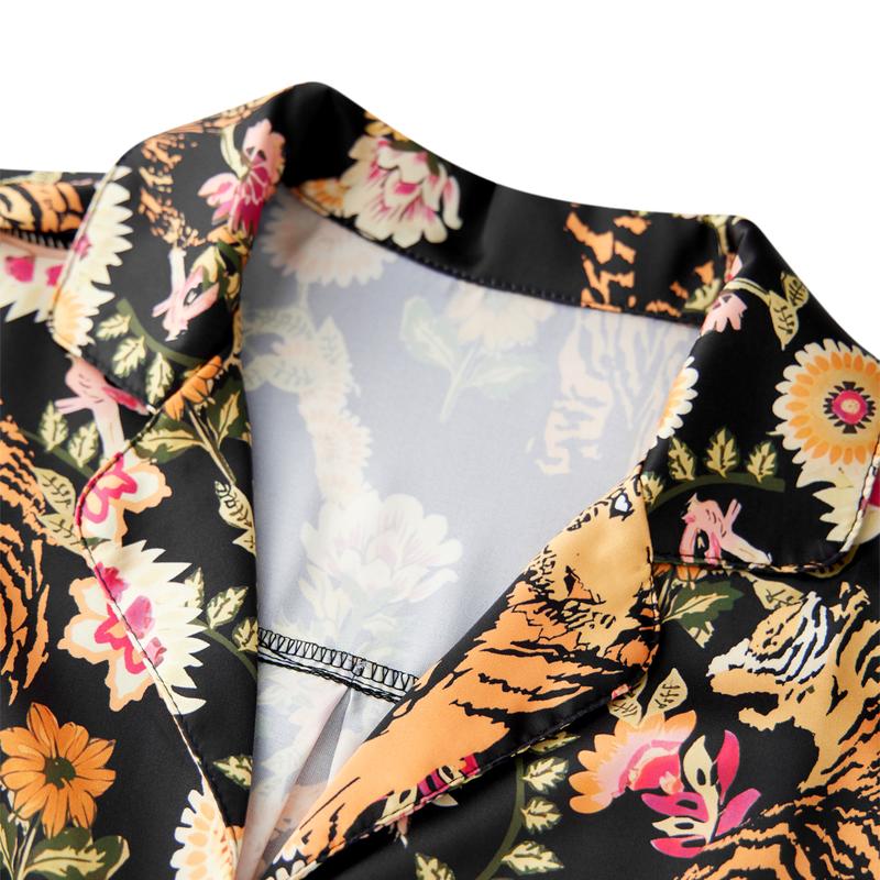 Women's Fall Loungewear Set Stripe/Plaid/Stripe Print Long Sleeve Lapel Button Tops Long Pants Fall Sleepwear