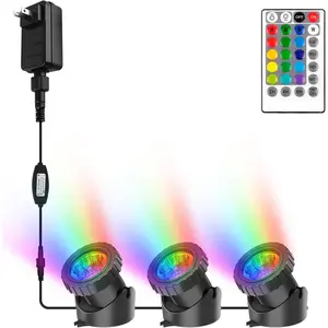 RGB Pond Lights with Timer, LED Underwater Submersible Colorful Landscape Spotlights, 98ft Remote Control IP68 Waterproof Fountain Lights for Fish Aquarium Tank Garden Yard Pool (Set of 3)