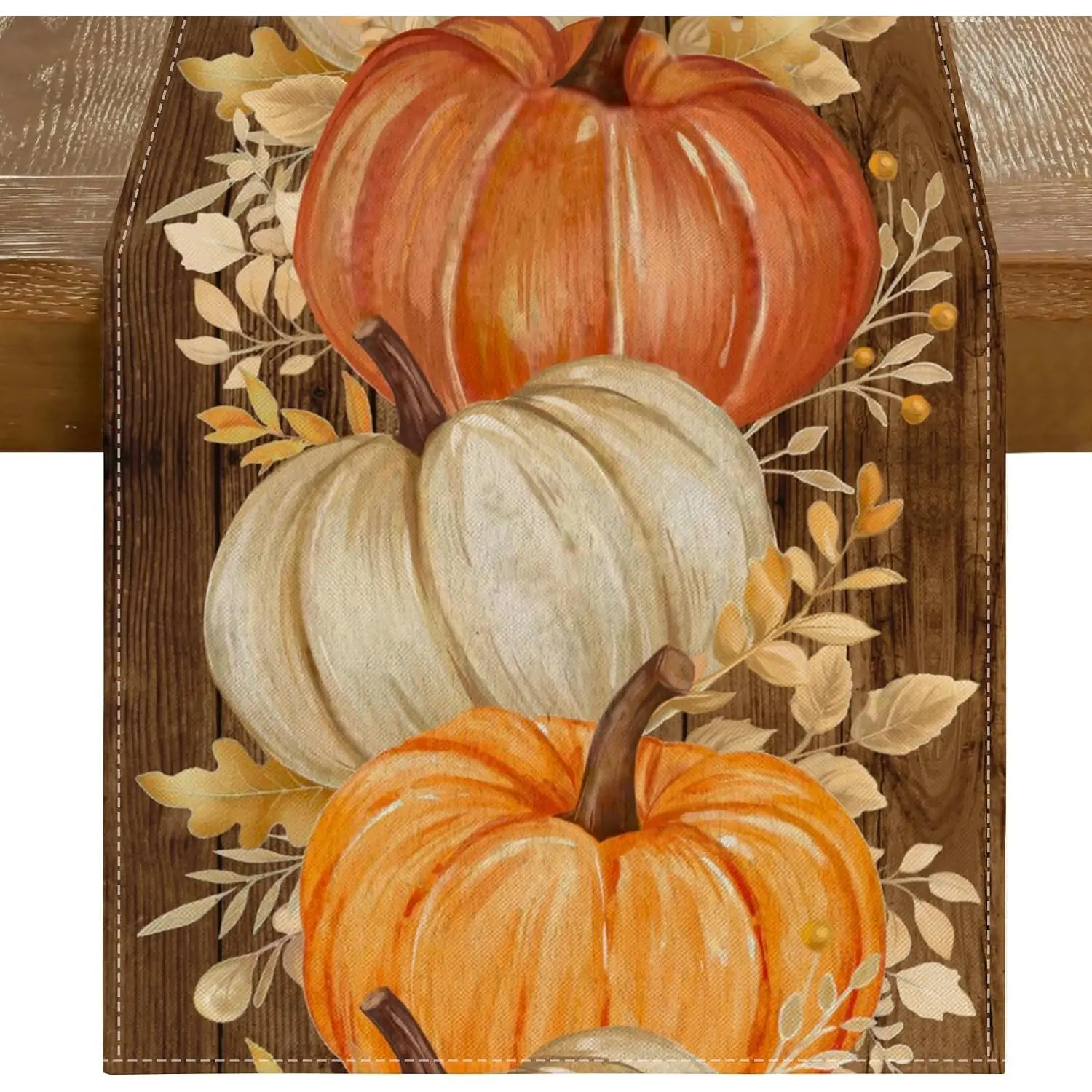 Fall Table Runner 13x60 Inch Orange Pumpkins Fall Decor for  | Golden Maple Leaves Nostalgic Print,Seasonal Autumn Kitchen Dining Table Holiday Thanksgiving Decorations for Party