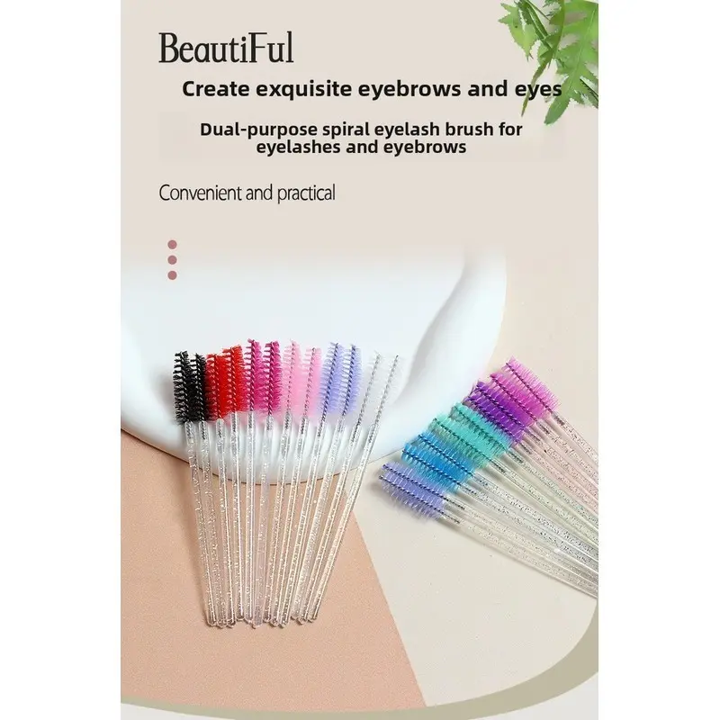 Color Glitter Crystal Handle Disposable Spiral Eyelash Brushes, Dual Use Lash & Brow Comb, Professional Lash Extension Makeup Tools for Lash Artists & Makeup Beginners