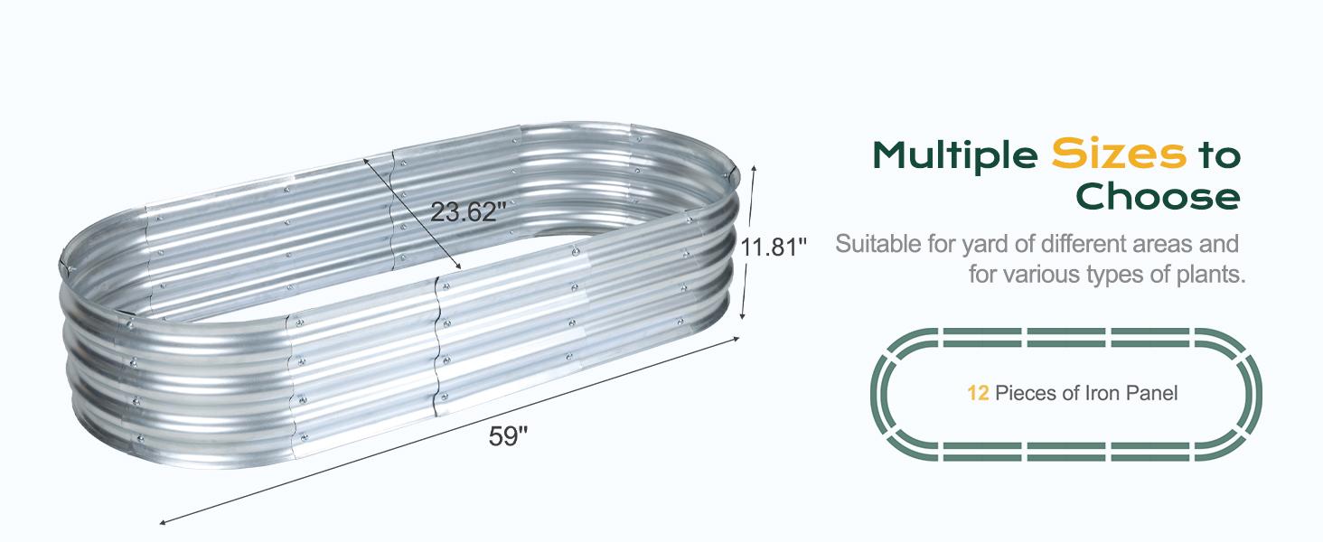 2PCS Galvanized Raised Bed Kit, 4 x 2 x 1 Ft, Oval Planter Boxes for Vegetables, Flowers, and Herbs, Use, Silver