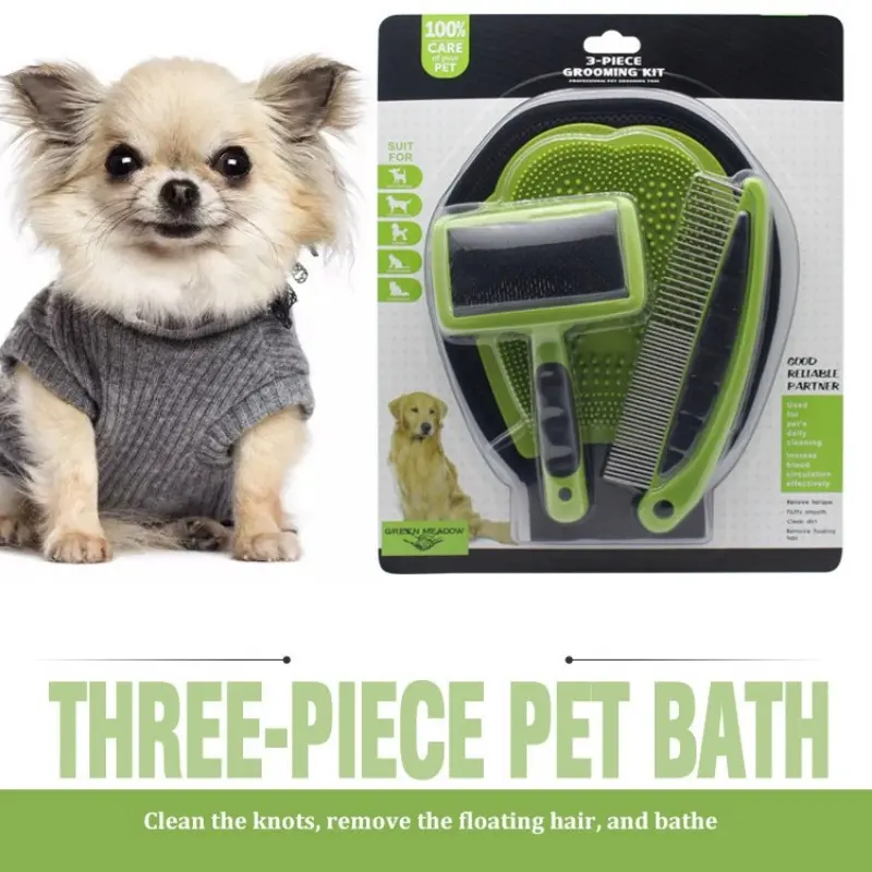 Pet Bath Brush Set, Dog Bath Gloves, Hair Removal Cleaning Gloves, Cat Grooming Gloves, Float Hair Comb Straight Comb Cleaner