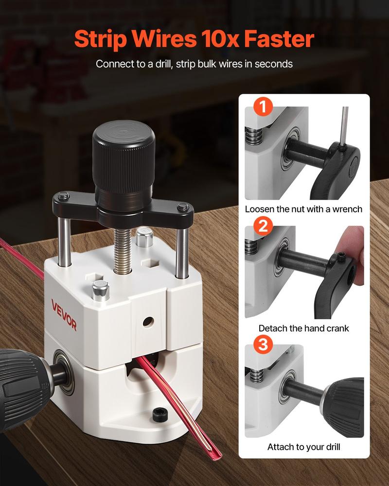 VEVOR Manual Wire Stripping Machine, 0.06-1 in, Portable Copper Stripper with Hand Crank or Drill Powered, 64Mn Quenched Blades, 45# Steel Rollers, ABS & PC Wire Peeler, for Scrap Copper Recycling