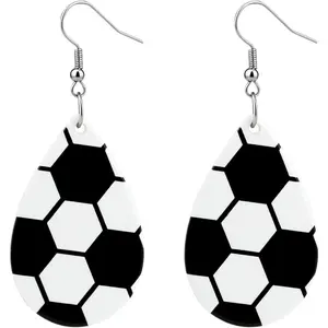 Soccer Dangle Earrings for Women  Lightweight Glitter  Black White Football Teardrop  Earrings for Soccer Fans,  Day