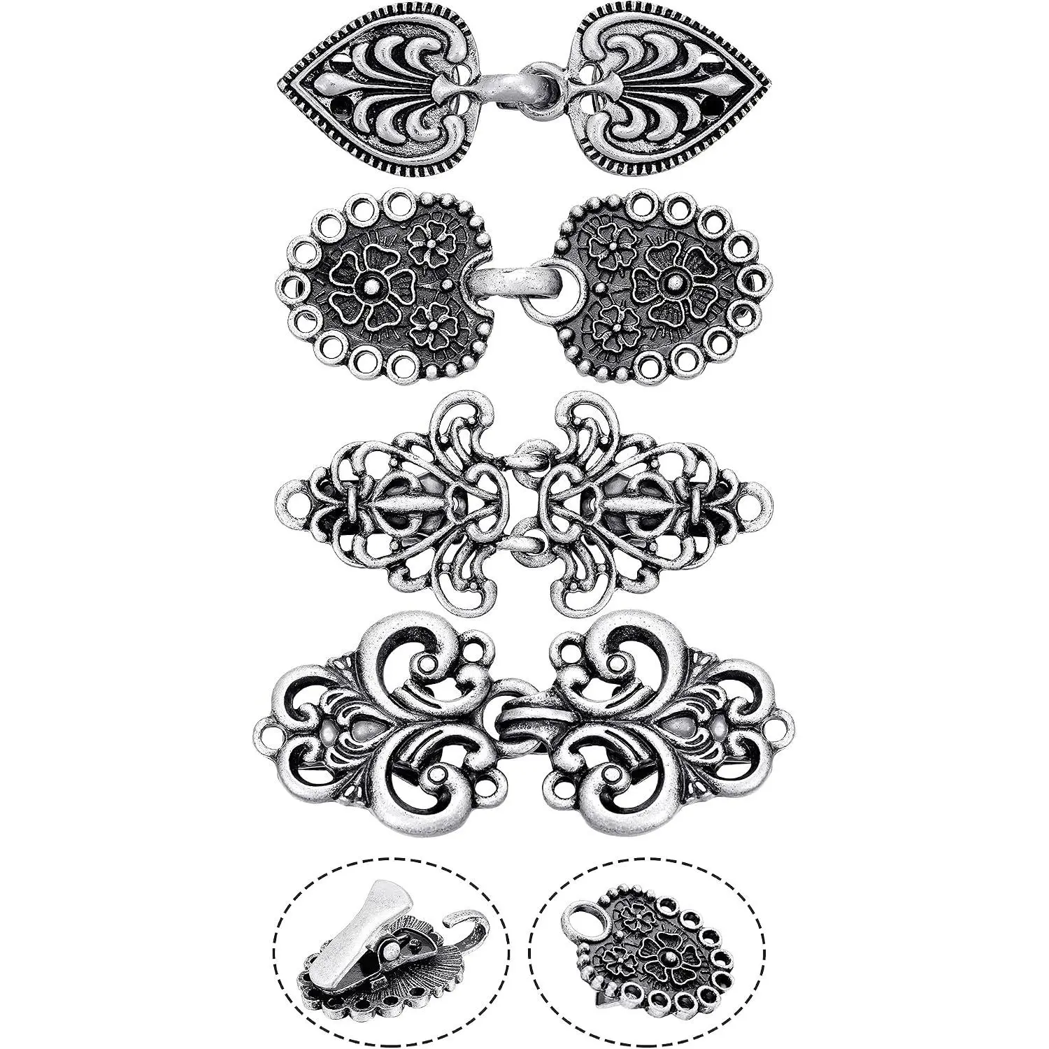 4 Pcs Vintage Swirl Sweater Clips Retro Cardigan Shawl Cape Cloak Collar Clasp Dress Shirt Button Clip for Women
