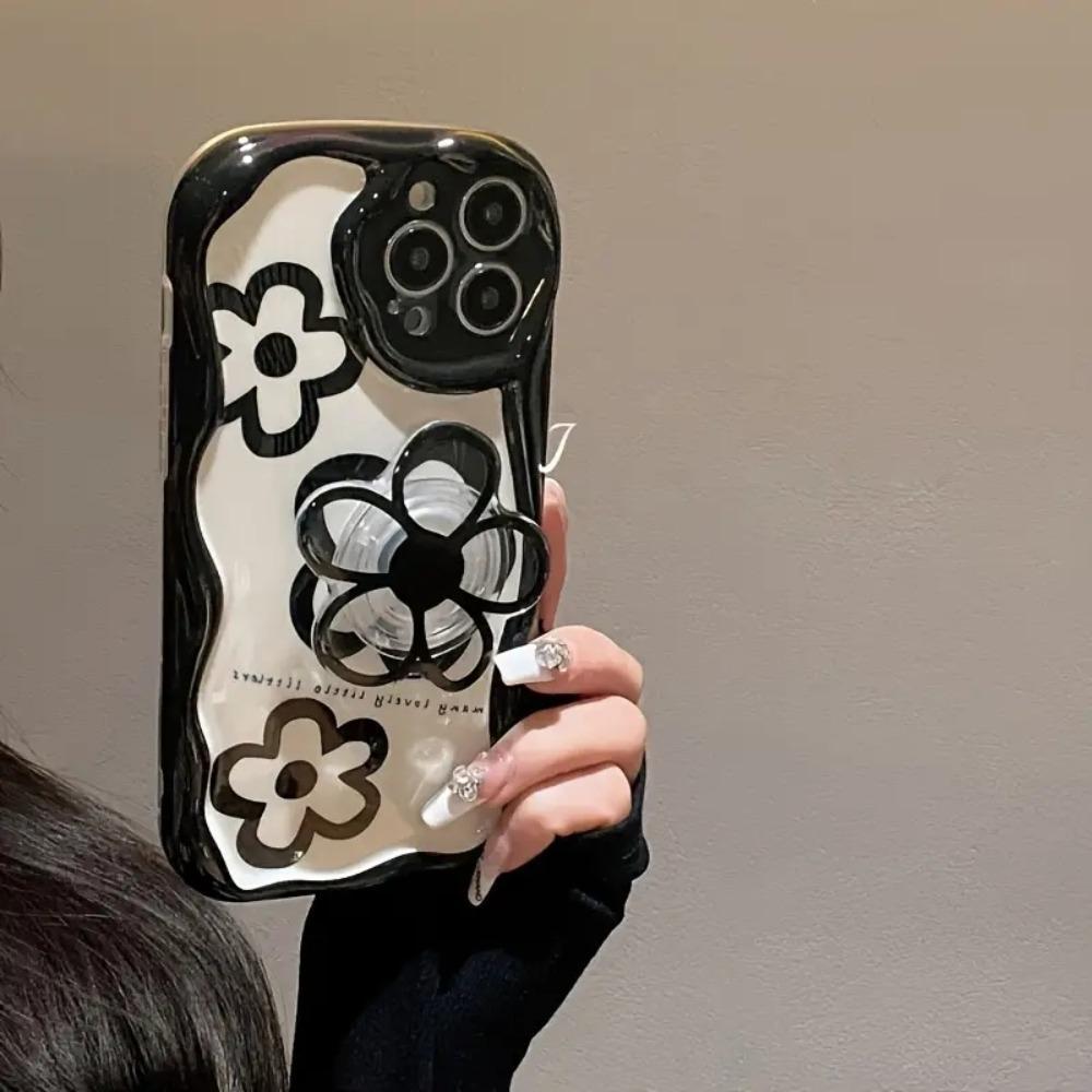 Flower Pattern Phone Case with Bracket, TPU Shockproof Phone Protective Cover for iPhone XR 11 12 13 14 15 Pro Max Plus, Safety Mobile Phone Accessories