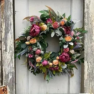 Realistic Peony & Rose Wreath, Multicolor Spring Floral Ring, Home Office Decorative Ornament, Thoughtful Mother's Day & Easter Gift